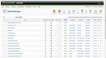 <p>Správa článků v sysému Joomla! Na obrázku jsou ukázková data dodaná s instalací</p>