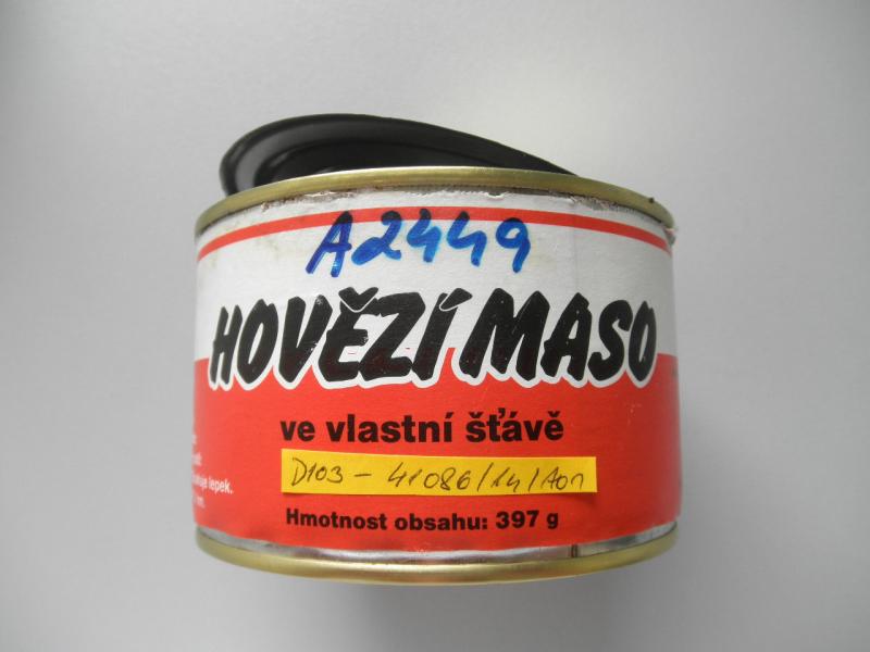 Hovězí maso ve vlastní šťávě - Výrobek obsahoval více tuku, než bylo uvedeno na obale. Výrobce: Hamé, Kunovice. Místo kontroly: Tesco, Cheb