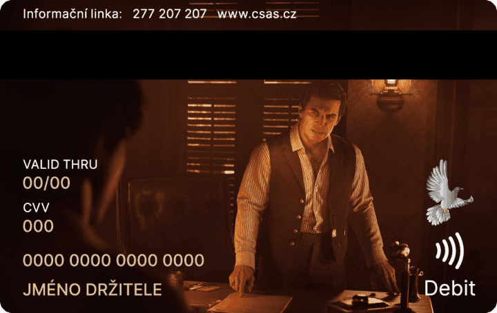 Vizuál limitované edice OLED svítící karty Mafia: The Old Country od České spořitelny.