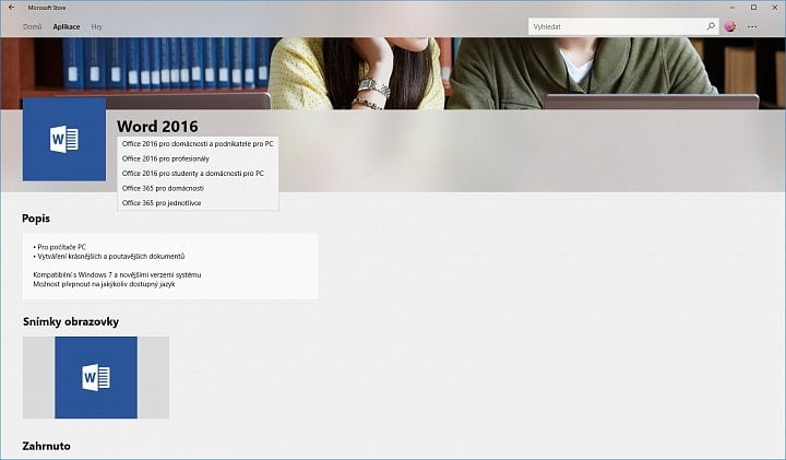 Podle toho, jakou licenci vlastníte, si můžete stáhnout mj. Word 2016
