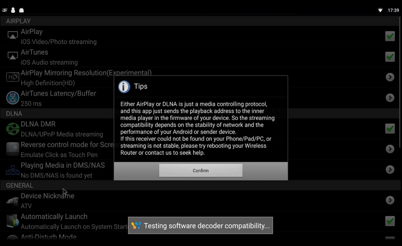 Nastavení AirPlay / DLNA a Miracast