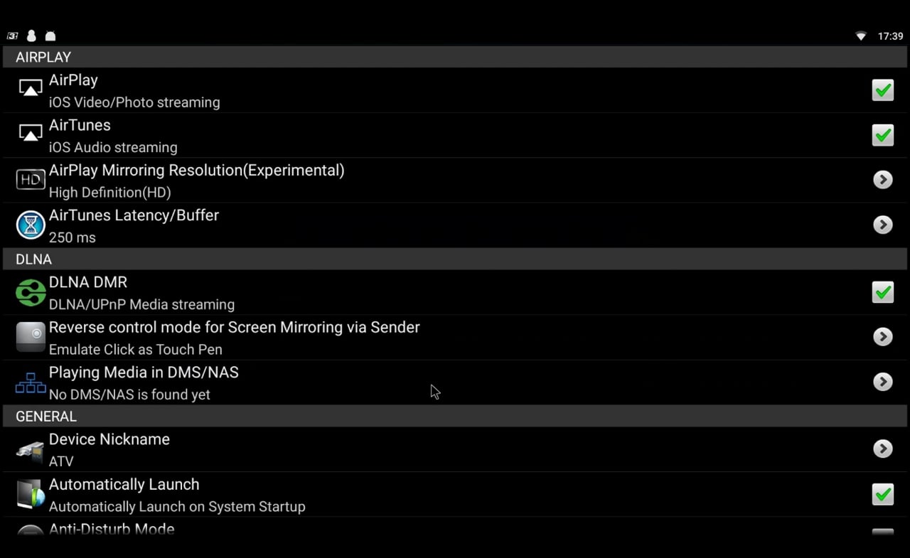 Nastavení AirPlay / DLNA a Miracast