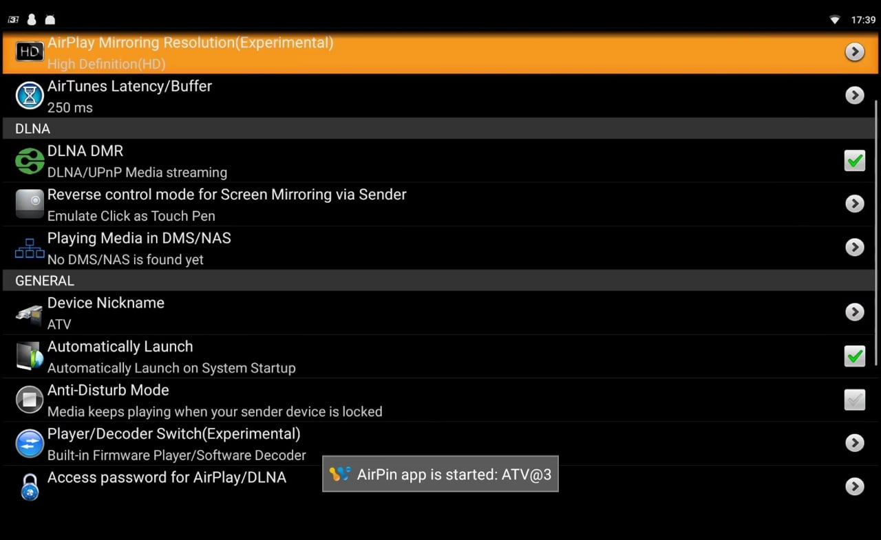 Nastavení AirPlay / DLNA a Miracast