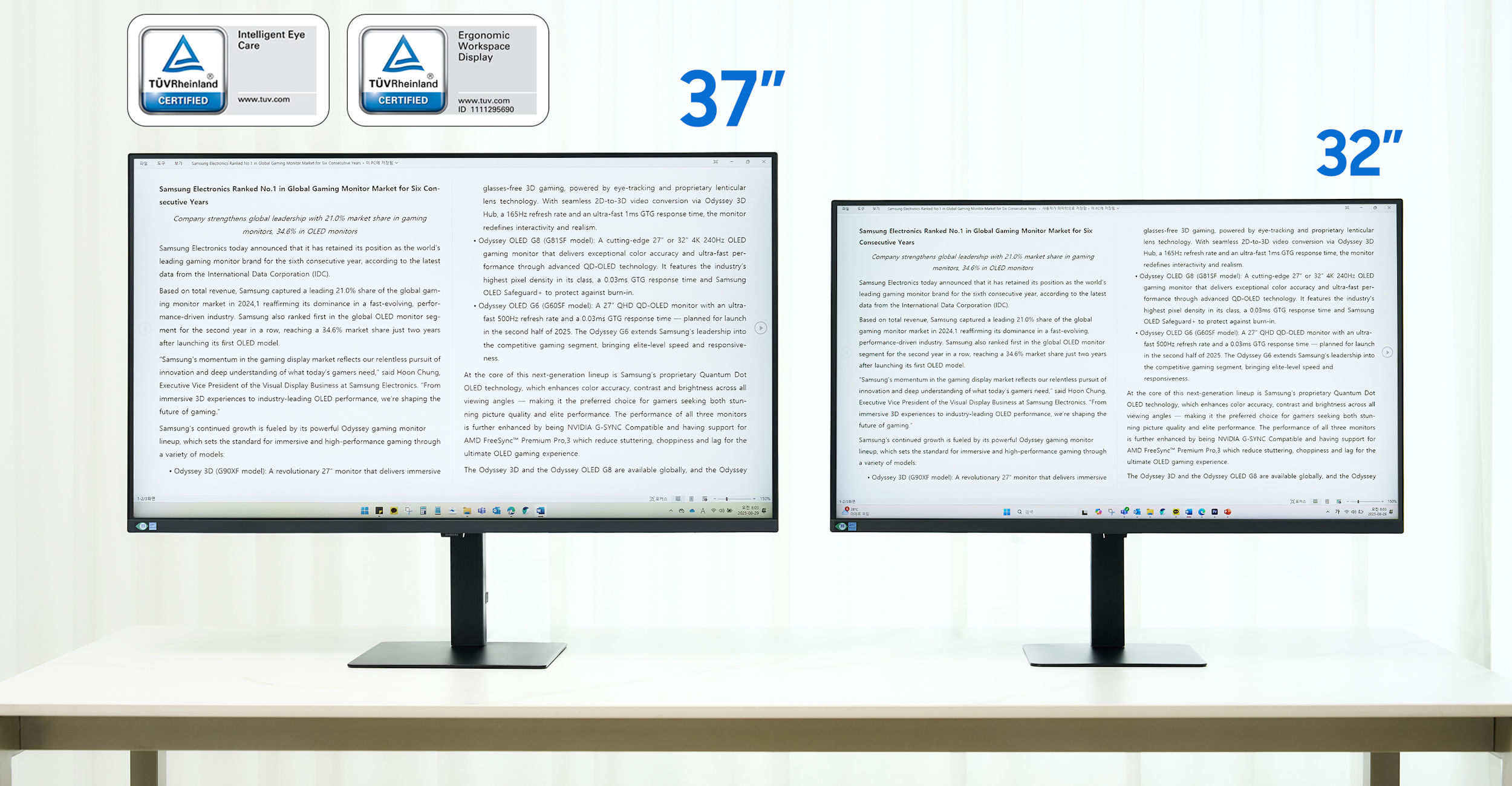 4K monitory Samsung řady ViewFinity S8. Vpravo model s úhlopříčkou 32 palců, vlevo 37 palců