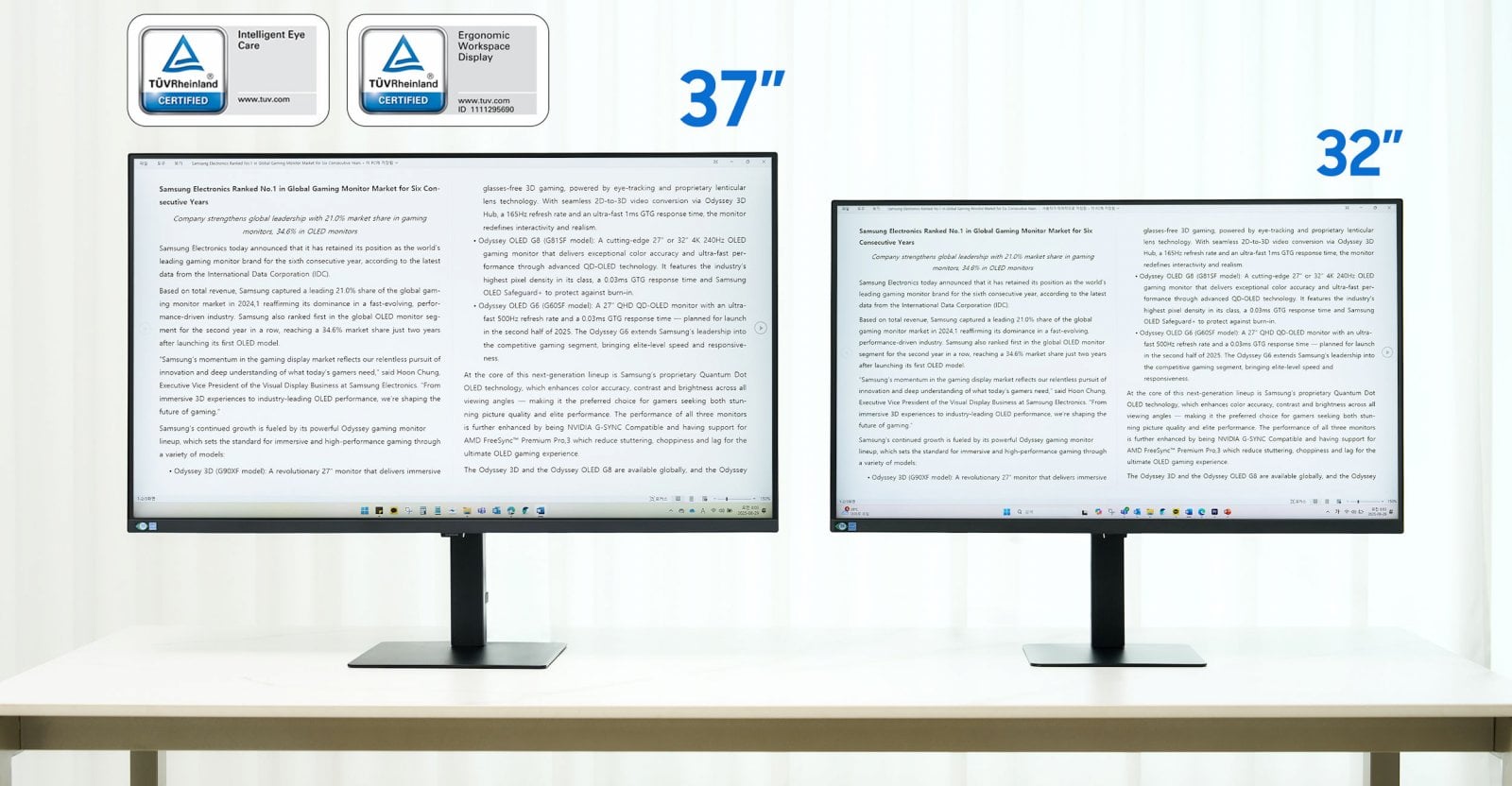 4K monitory Samsung řady ViewFinity S8. Vpravo model s úhlopříčkou 32 palců, vlevo 37 palců