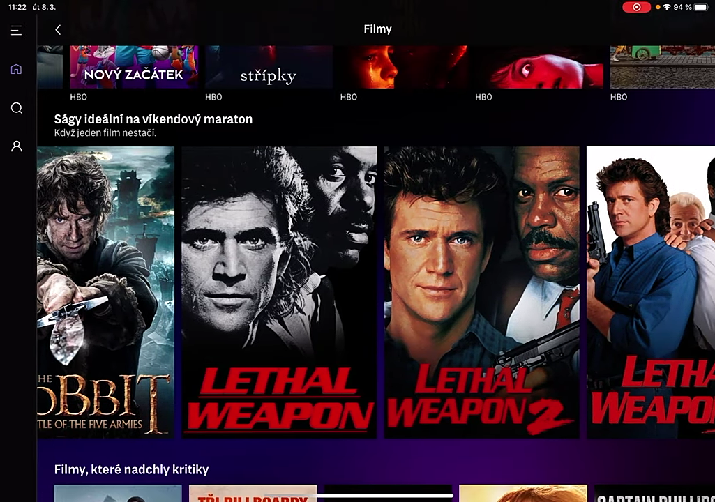 Uživatelské prostředí české verze HBO Max