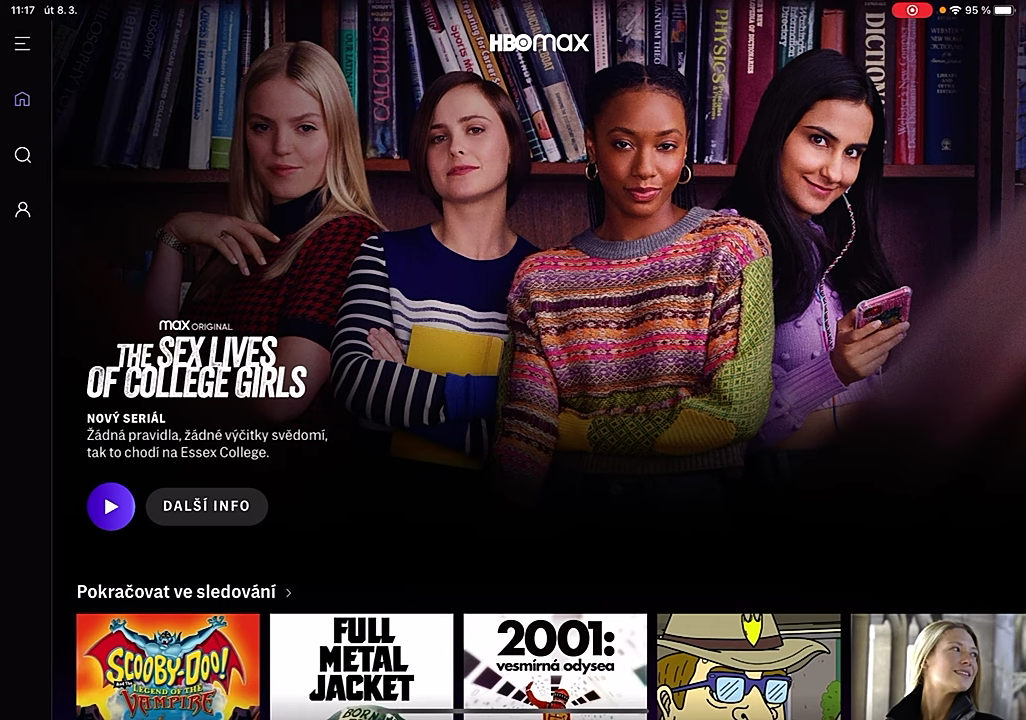 Uživatelské prostředí české verze HBO Max