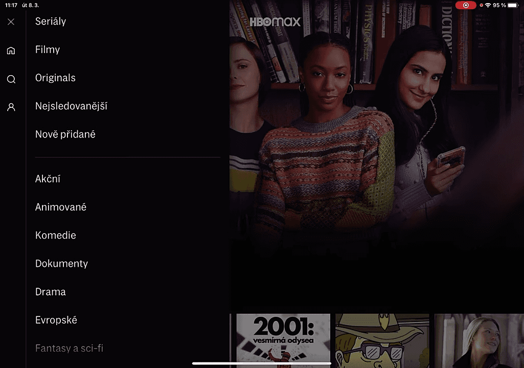 Uživatelské prostředí české verze HBO Max