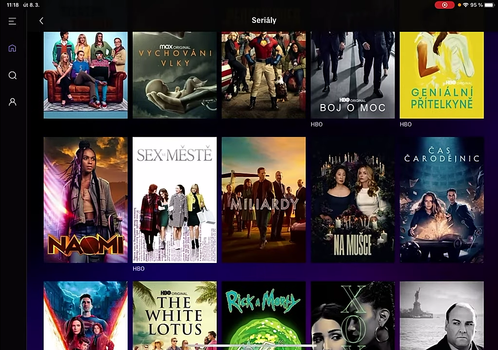 Uživatelské prostředí české verze HBO Max