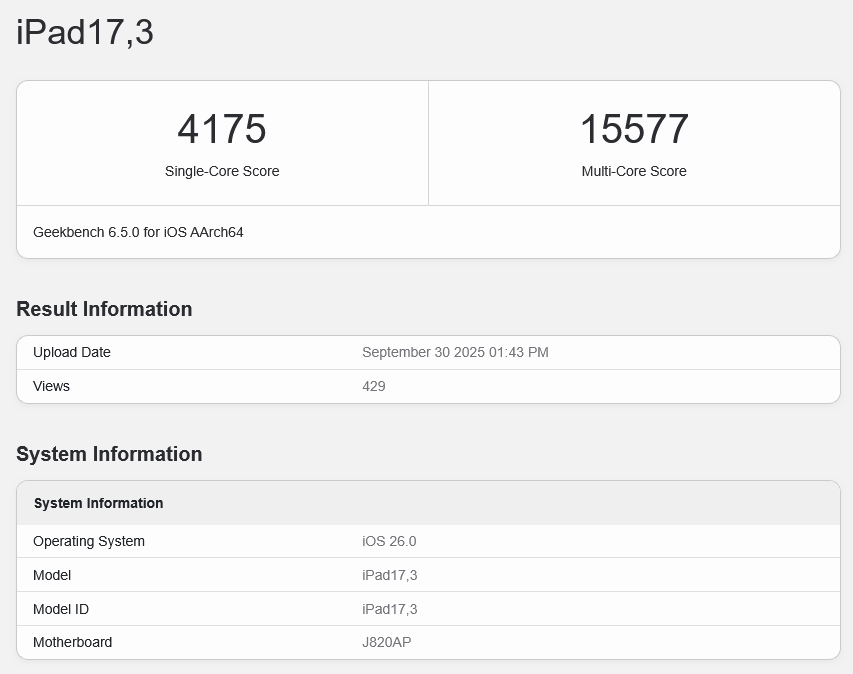 Apple M5 v databázi Geekbench