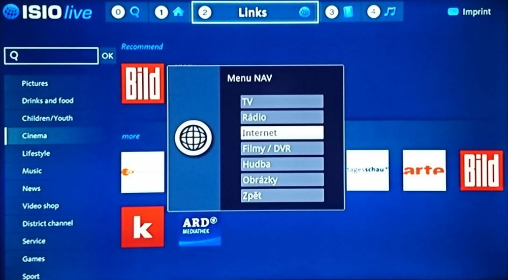 Tlačítko NAV v Isio Live-