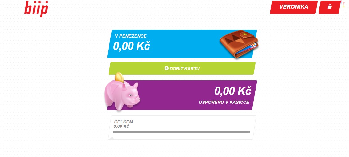 Stav elektronické peneženky po registraci.
