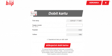 Dobíjení biip karty přes aplikaci, do které mají přístup rodiče.