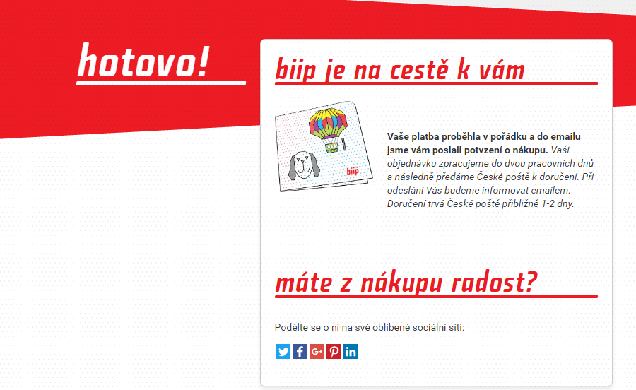 Hotová objednávka karty.
