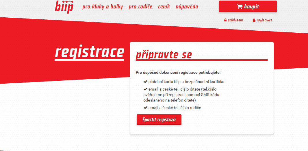 Registrace biip karty.
