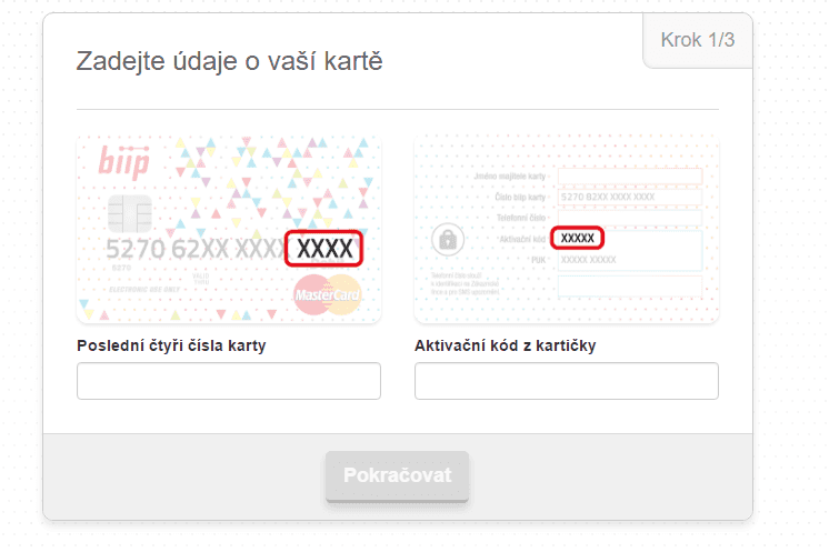 Registrace biip karty.