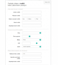 Registrace biip karty – vyplnění údajů o vás – o rodiči.
