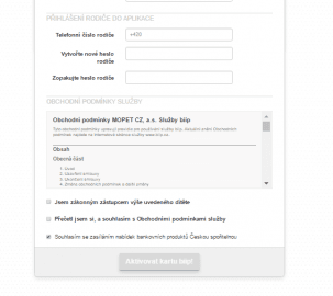 Registrace biip karty – závěrečné potvrzení a aktivace karty.