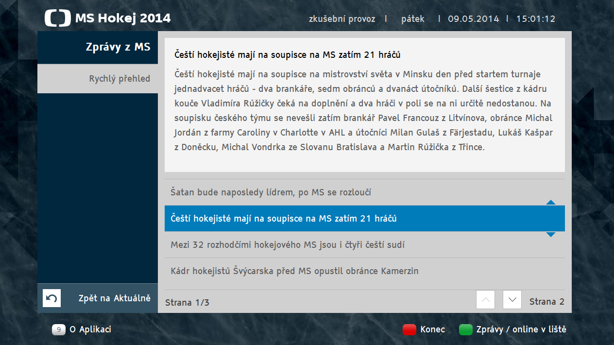 Hybridní aplikace "MS v hokeji 2014"
