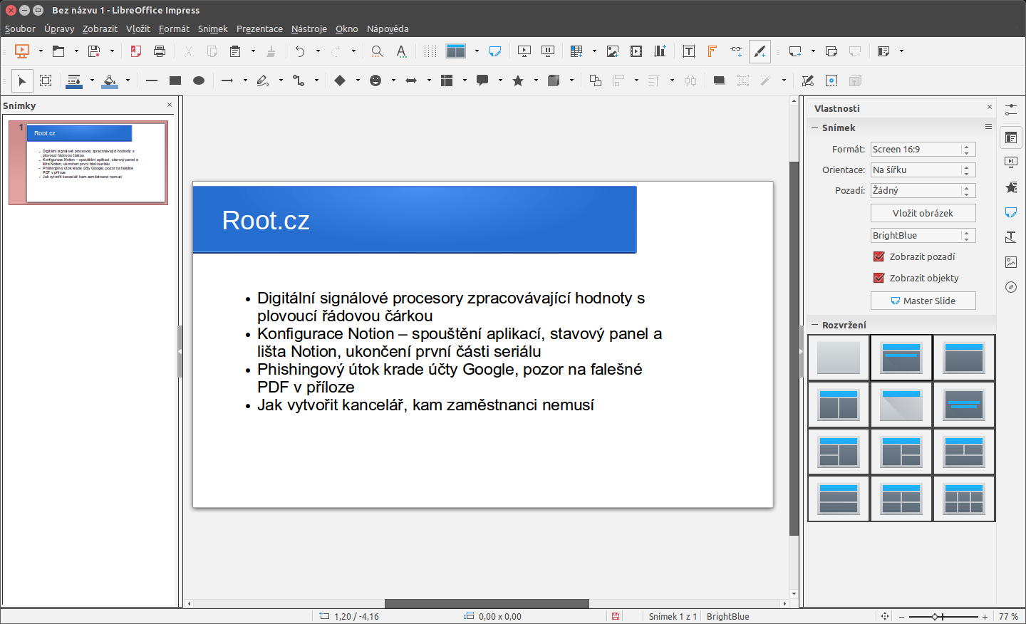 LibreOffice: rozhraní Sidebar