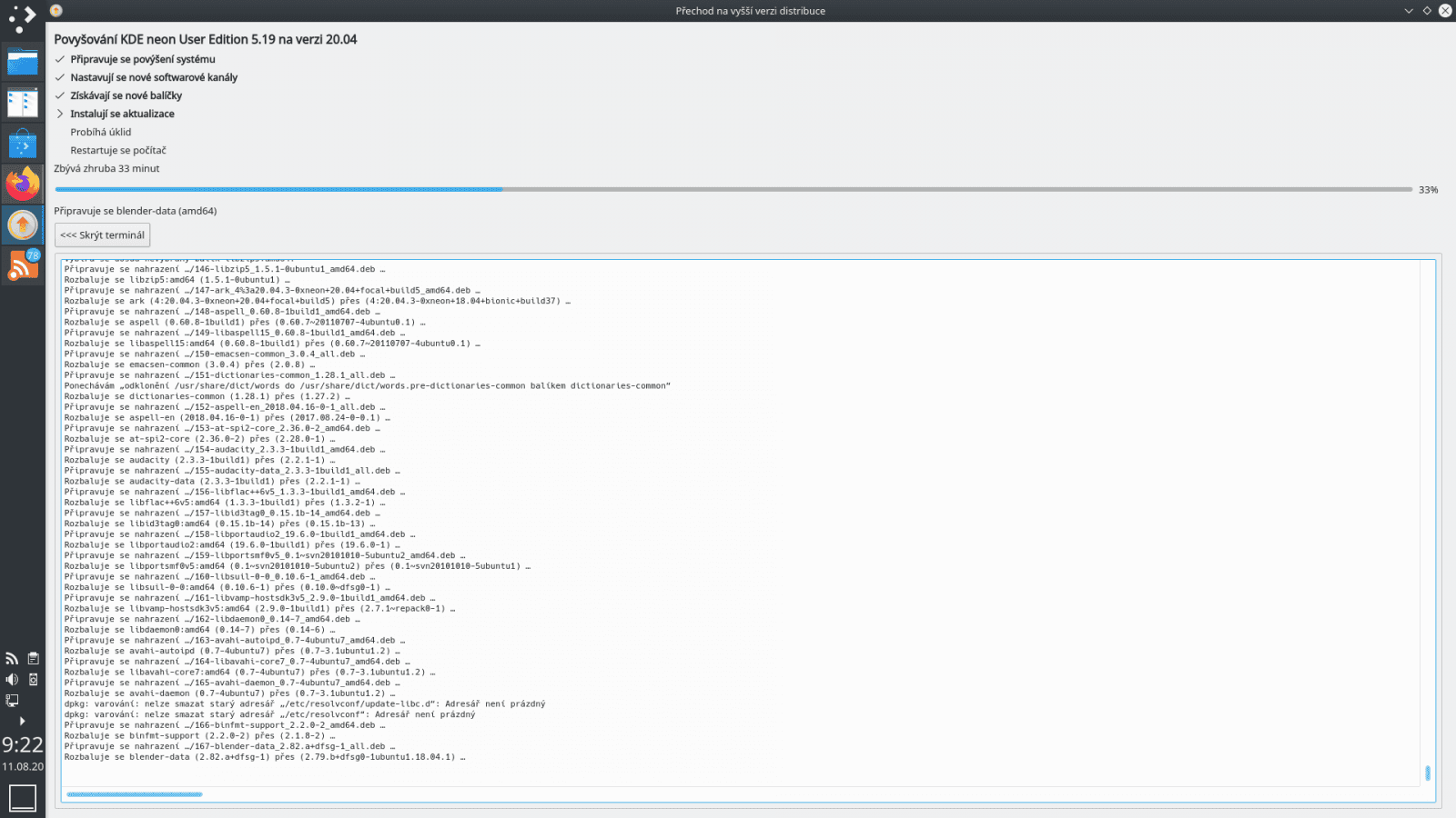 Aktualizace KDE neon ns 20.04 LTS