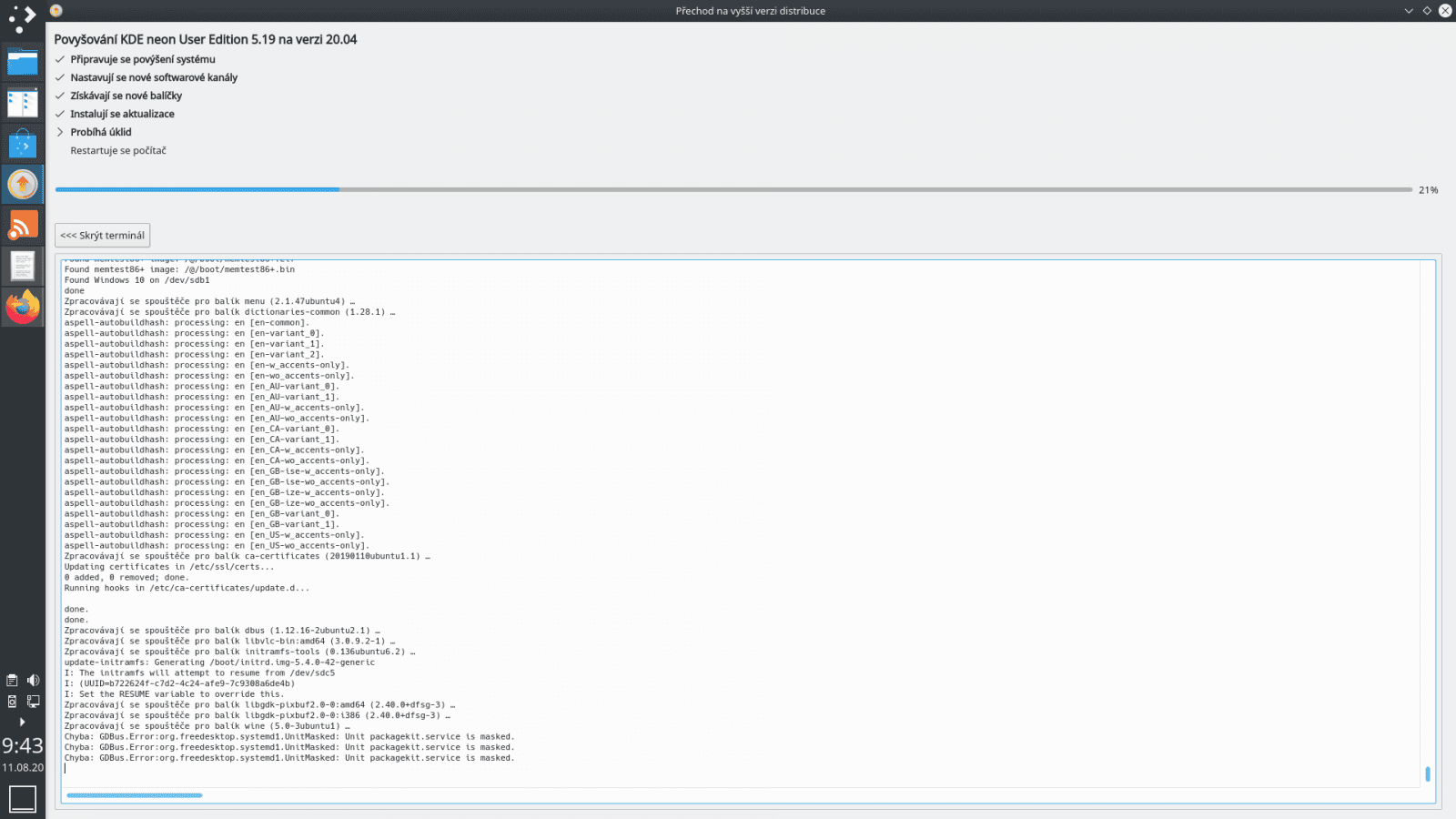 Aktualizace KDE neon ns 20.04 LTS