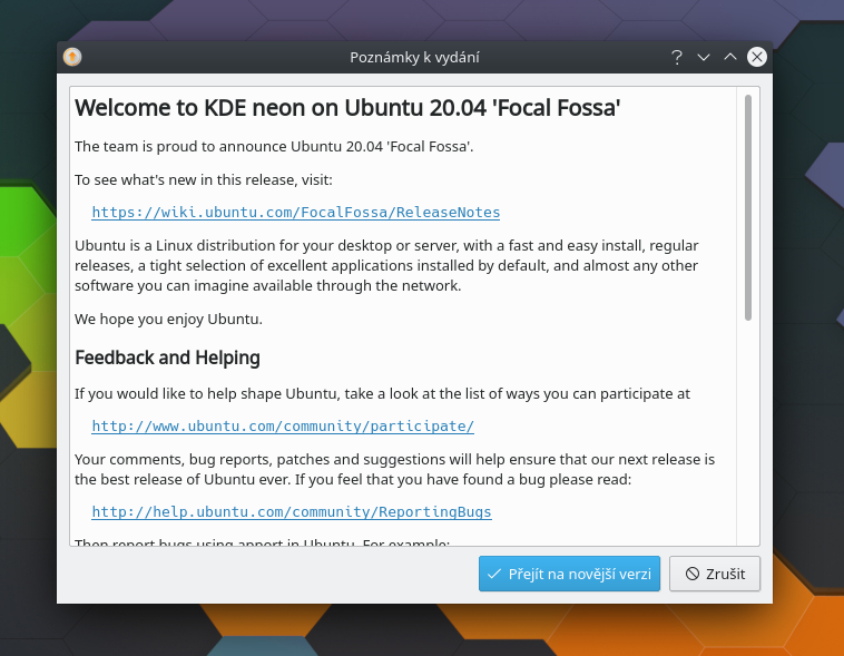 Aktualizace KDE neon ns 20.04 LTS