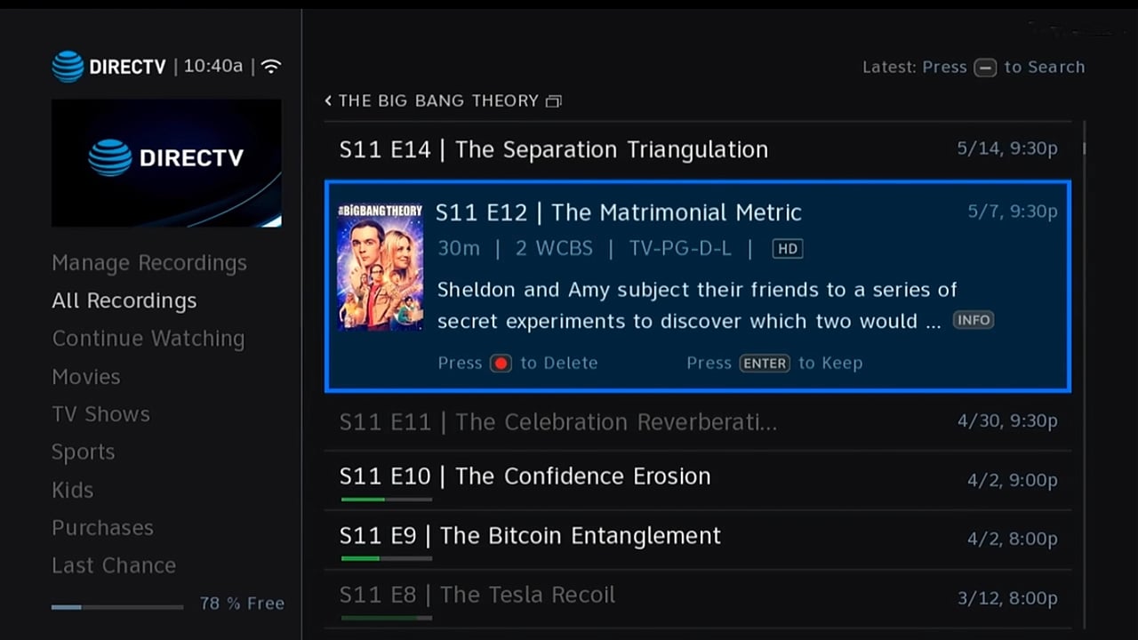 DIRECTV - Nahrávky a práce s nimi
