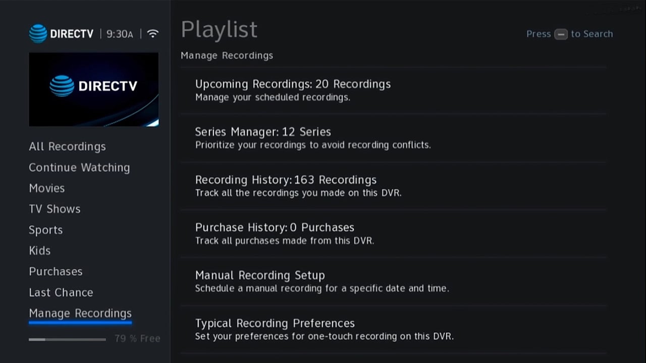 DIRECTV - Nahrávky a práce s nimi