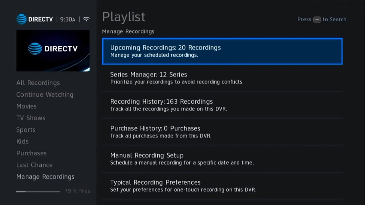 DIRECTV - Nahrávky a práce s nimi
