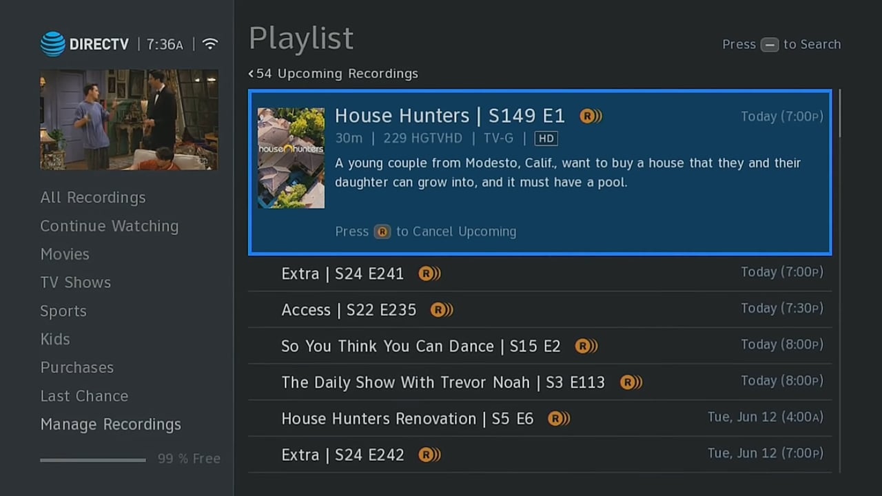 DIRECTV - Nahrávky a práce s nimi