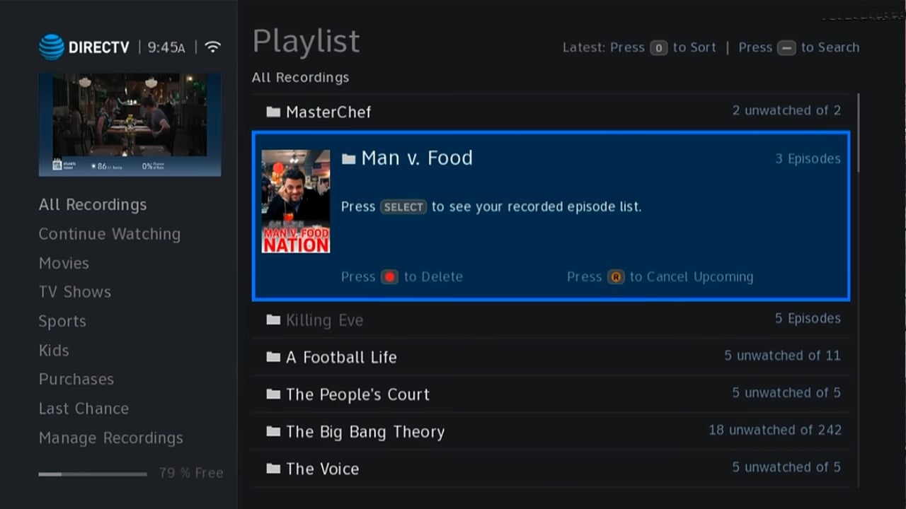 DIRECTV - Nahrávky a práce s nimi