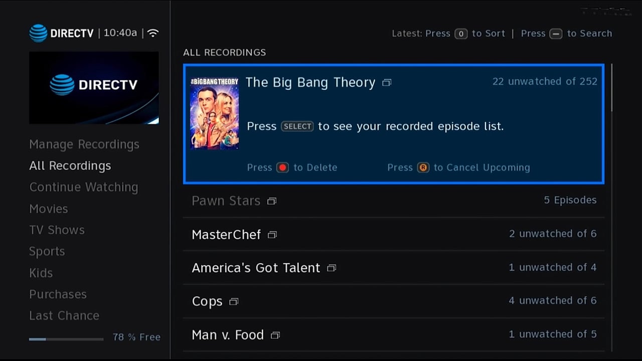 DIRECTV - Nahrávky a práce s nimi