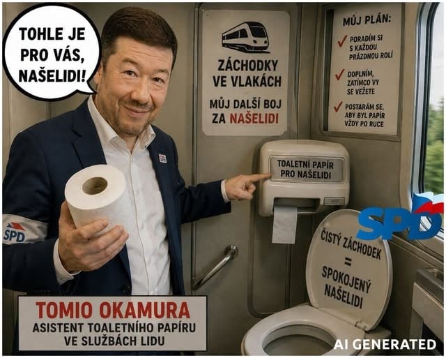 Vtipný obrázek o toaletním papíru ve vlacích