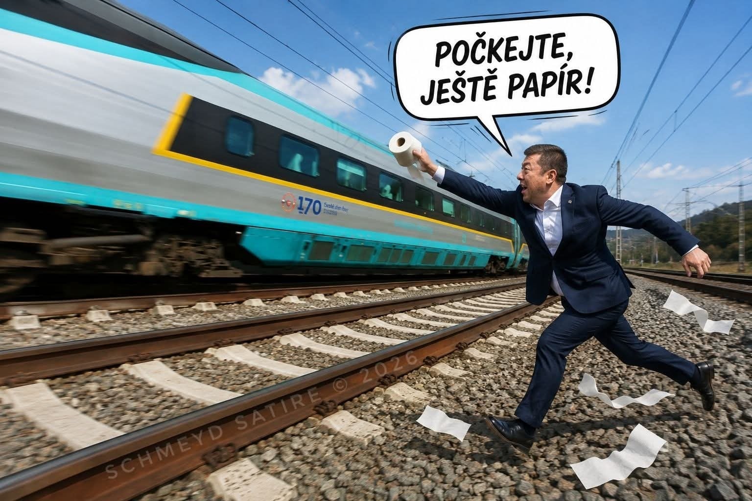 Vtipný obrázek o toaletním papíru ve vlacích