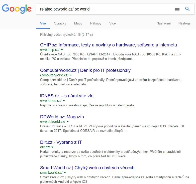 Google vám dokáže alespoň trochu pomoci při hledání podobných webů