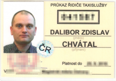 Ukázka průkazu řidiče taxislužby.