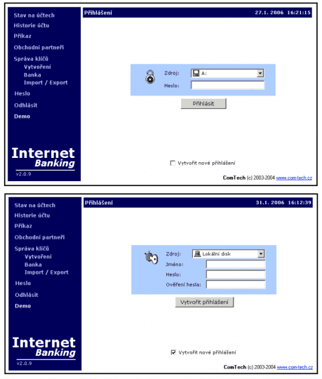 Původní internetové bankovnictví WSPK pro IE.