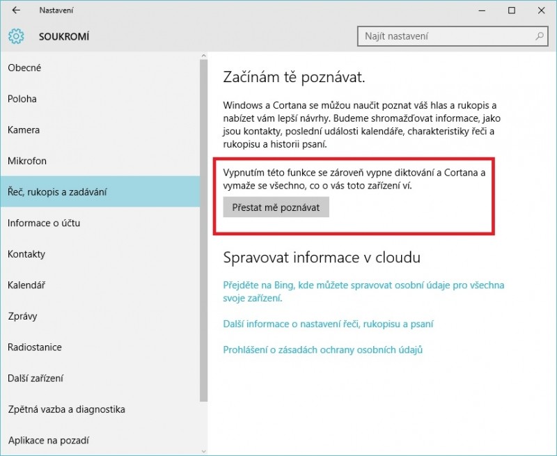 Funkce poznávání ve Windows 10