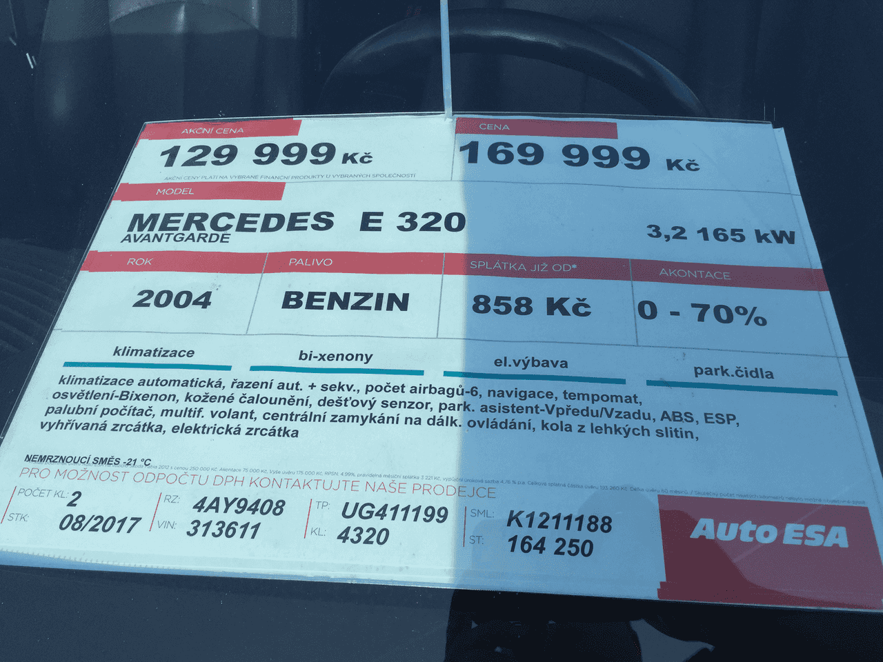 Mercedes Benz E, Auto ESA, stav kilometrů nelze ověřit