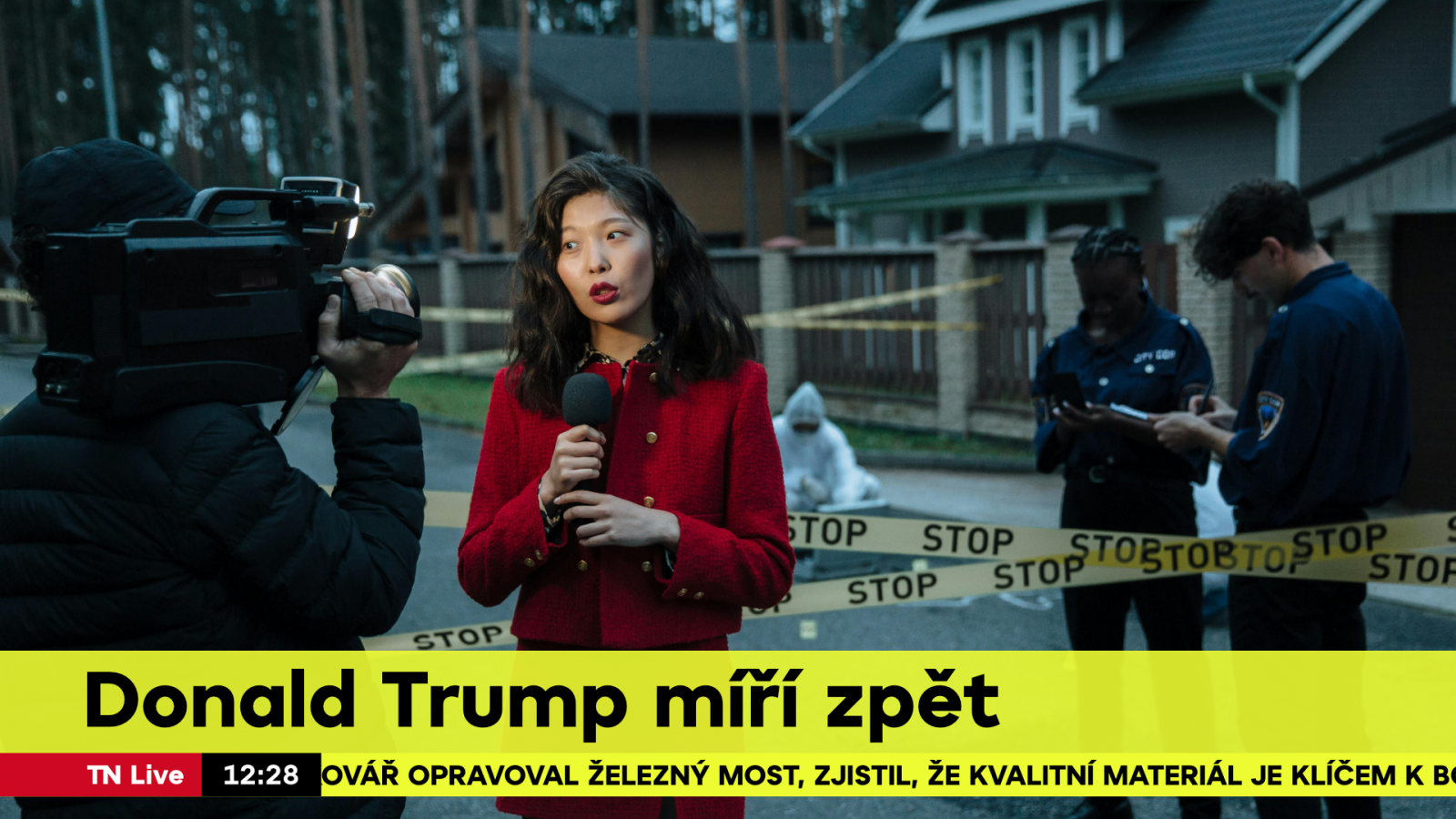 Simulovaná ukázka titulkové lišty pro mimořádnou zprávu.