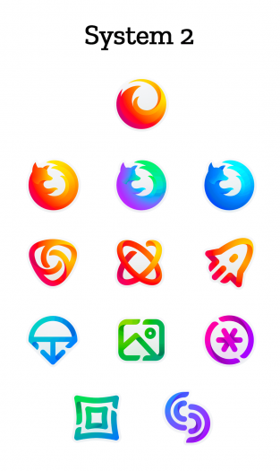 Druhý návrh nového designového stylu  z roku 2018. První logo by mohlo být tím, které Firefox získá