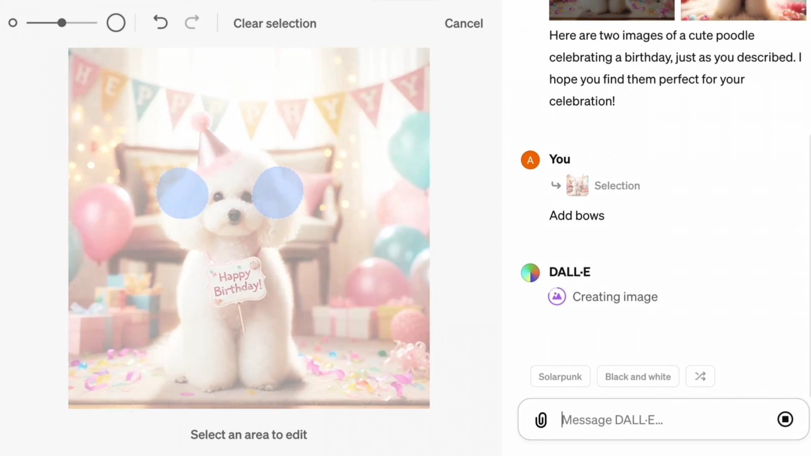 Nástroje pro úpravu vygenerovaných obrázků fungují podobně jako funkce generative fill v Photoshopu