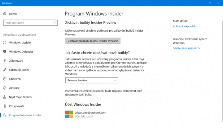 Přihlaste se k programu Windows Insider a získáte nové vydání Desítek dříve