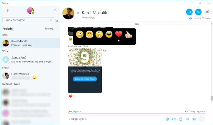 Reakce ve Skypu pro Windows 10 patří k prvním moderním prvkům