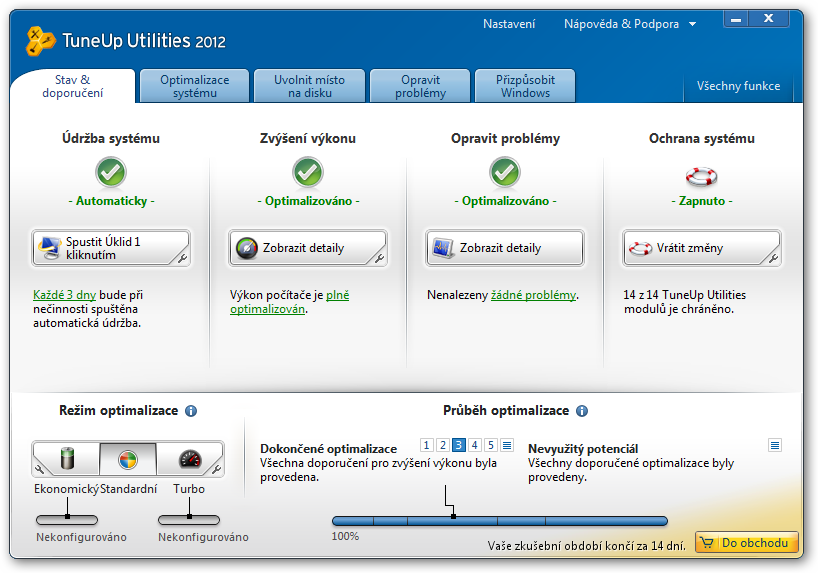 Hlavní okno TuneUp Utilities 2012.