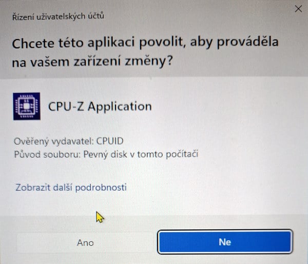 Instalátor CPU-Z: Legitimní verze by měla být podepsaná vydavatelem CPUID