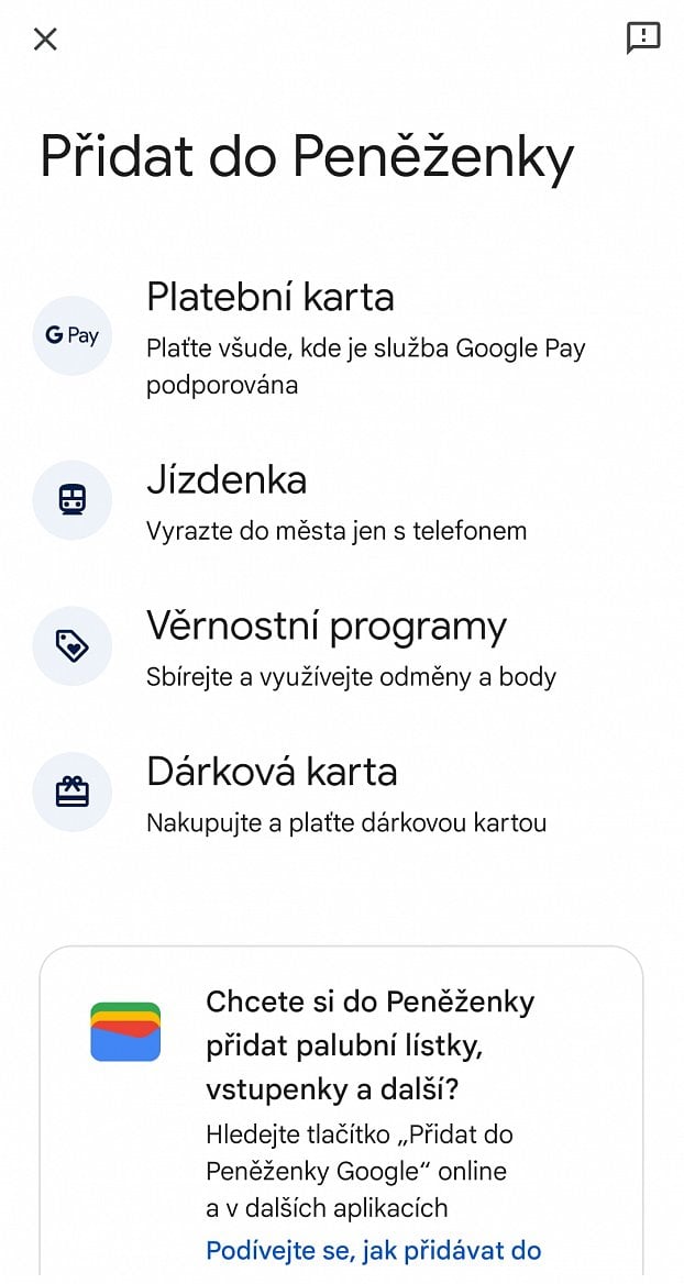 Jak vypadá Peněženka Google (Google Wallet)