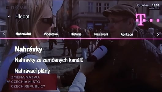 Uživatelské prostředí T- Mobile TV – hlavní menu