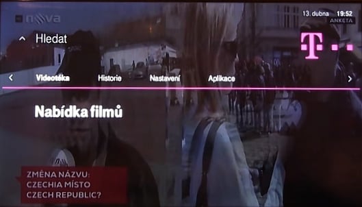 Uživatelské prostředí T- Mobile TV – hlavní menu